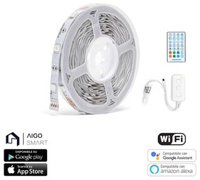 Striscia Led Smart 12V 18W 5 metri WiFi RGB luce regolabile e dimmerabile con telecomando Aigostar