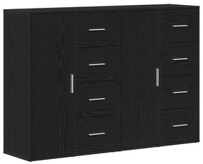 Sideboard set di 2 quercia nera legno, maniglie in metallo medio