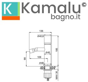 Kamalu - Miscelatore bidet finitura cromo con dettaglio in marmo bianco | MARMO-BIANCO