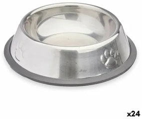 Ciotola per cani Argentato Grigio Gomma Metallo 15 x 4 x 15 cm (24 Unità)