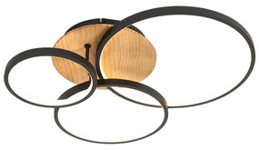 Plafoniera nera con legno incl. LED dimmerabile a 3 livelli 3 luci - Alec