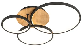 Plafoniera nera con legno incl. LED dimmerabile a 3 livelli 3 luci - Alec