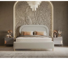 Letto matrimoniale imbottito crema con spazio contenitivo e rete 180x200 cm Mija - Maison de Rêve