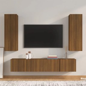 Set mobili porta tv 4 pz rovere marrone in legno multistrato