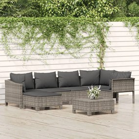 Set Divani da Giardino 7 pz con Cuscini in Polyrattan Grigio