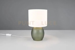 Vela lampada da tavolo base vetro verde con paralume bianco h. 29cm...