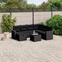 Set Divani da Giardino con Cuscini 8 pz Nero in Polyrattan 3263531