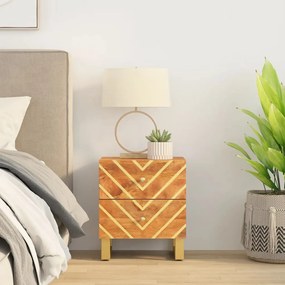 Comodino Marrone E Nero İn Legno Massello Di Mango /