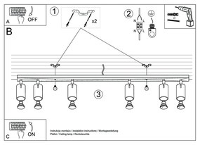 Apparecchio da soffitto nero 6L Etna - Nice Lamps