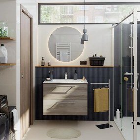 Mobile bagno sospeso con lavabo L 80 x H 57,7 x P 45 cm rovere grigio truciolare 2 cassetti | Remix