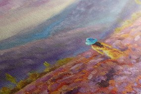 Quadro su tela – Ragazza in abito giallo in un campo di lavanda