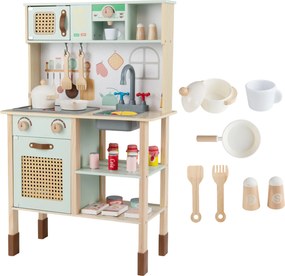 Costway Cucina da gioco in legno per bambini con luci e suoni, Set cucina giocattolo con accessori forno lavandino acqua macchina da caffè 3+ anni Verde
