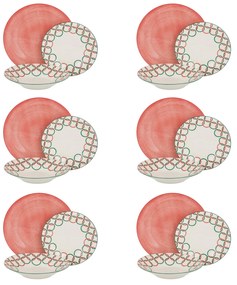 Servizio 18 piatti porcellana rosa Coralia