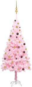 Albero di Natale Preilluminato con Palline Rosa in PVC, Albero di Natale Preilluminato con Palline Rosa 210 cm PVC