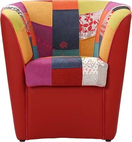 Poltrona in ecopelle ROSSA e seduta in tessuto patchwork
