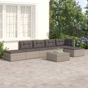 Set divani da giardino 6 pz con cuscini in polyrattan grigio