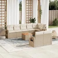 Set Divano da Giardino 9 pz con Cuscini Beige in Polyrattan 3224651