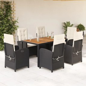 Set da Pranzo da Giardino 7 pz Nero con Cuscini in Polyrattan