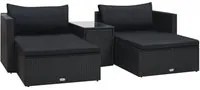 Set Divani da Giardino 5 pz con Cuscini in Polyrattan Nero 47813