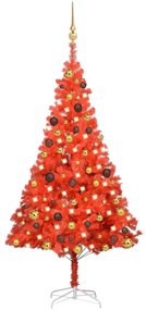 Albero di Natale Preilluminato Sottile con Palline Rosso 150 cm PVC, Albero di Natale Preilluminato con Palline Rosso 150 cm PVC III