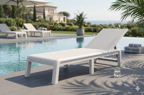Lettino da Giardino Prendisole 187,5x58x29 cm Reclinabile in 4 Posizione Keter Mallorca Effetto Juta Bianco...