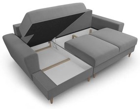 Divano angolare grigio chiaro allungabile e con contenitore (con penisola a sinistra/con chaise lounge) con rivestimento in velluto Kyoto – Cosmopolitan Design
