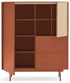 Cassettiera alta in rovere decorato in colore naturale mattone 100x45 cm Otto - Teulat