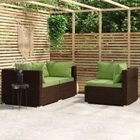 Set Divano da Giardino 3 pz con Cuscini in Polyrattan Marrone cod mxl 70761