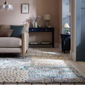 Tappeto blu/beige in lana tessuto a mano 120x170 cm Eloise Patchwork – Flair Rugs