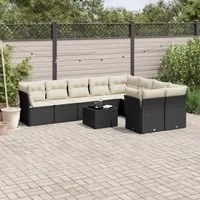 Set Divani da Giardino 10pz con Cuscini in Polyrattan Nero 3250015