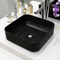 Lavandino Quadrato in Ceramica Nero 38x38x13,5 cm 142733