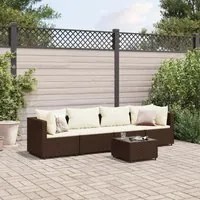 Set Divani da Giardino 5 pz con Cuscini Marrone in Polyrattan 3308009