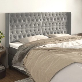 Testiera Ad Orecchio Grigio Chiaro 203x16x118/128 Cm İn Velluto /