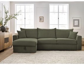 Divano angolare verde allungabile (con composizione variabile) con rivestimento in velluto a coste Augustin – Bobochic Paris