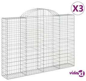 vidaXL Cesti Gabbioni ad Arco 3 pz 200x30x140/160 cm Ferro Zincato