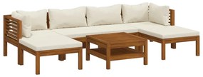 Set divani da giardino 7 pz con cuscini crema in legno acacia