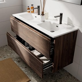 Mobile bagno da fissare con lavabo STEP L 120 x H 60 x P 45 cm noce in mdf 2 cassetti per doppia vasca