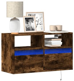 Mobile Tv A Parete Con Luci Led Rovere Fumo 80x31x45 Cm /