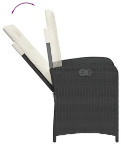 Set da pranzo da giardino 3 pz con cuscini nero in polyrattan