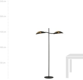 Piantana Contemporaneo Ares Acciaio Nero Oro 2 Luci E14 Ip20