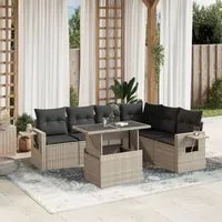 Set Divani da Giardino 7pz con Cuscini Grigio Chiaro Polyrattan 3267932