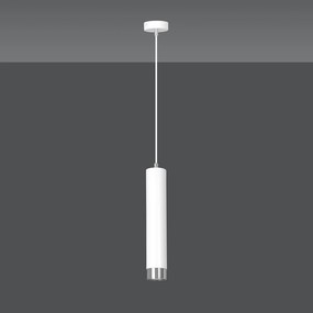 Sospensione 1 Luce Brunilde In Acciaio Bianco Con Tubolare In Bianco E Cromo
