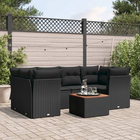 Set divani da giardino con cuscini 7pz nero polyrattan