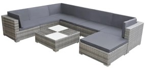 Set Divani da Giardino 8 pz con Cuscini in Polyrattan Grigio