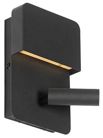 Lampada da parete moderna nera con LED con USB e lampada da lettura - Robin