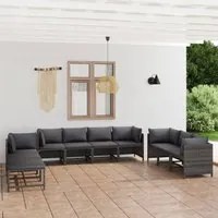 Set Divani da Giardino 10 pz con Cuscini in Polyrattan Grigio cod mxl 40495