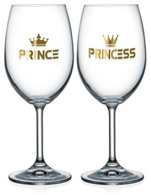 Set 2 calici vino 440 ml in vetro scritta Prince e Princess