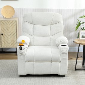 Poltrona Relax Elettrica 94x90x105 cm Reclinabile 150° con Poggiapiedi Funzione Memory Telecomando in Velluto Crema...