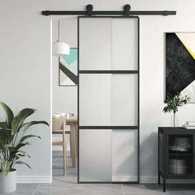 Porta Scorrevole Nera 76x205 Cm İn Vetro Temperato E Alluminio /
