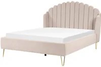 Letto con rete in tessuto poliestere beige chiaro 140 x 200 cm gambe in metallo testata retro capitonn